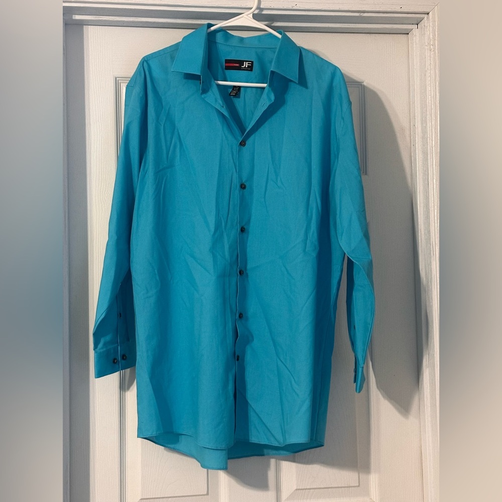 JF J. Ferrar Men's Slim Fit Blue Long Sleeve Button-Up Shirt XL
